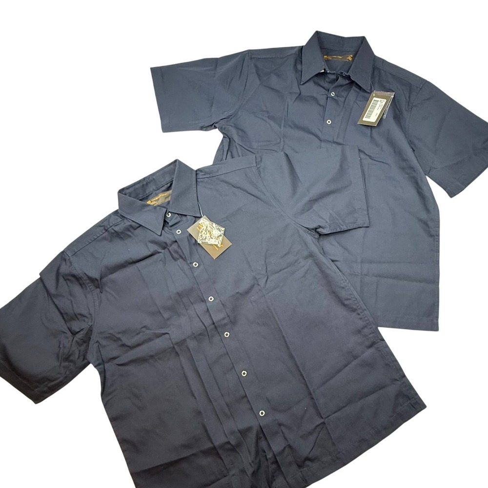 Harriton Mens Short Sleeve‎ LOT of 2 Large Shirt Navy Polyester Cotton Work